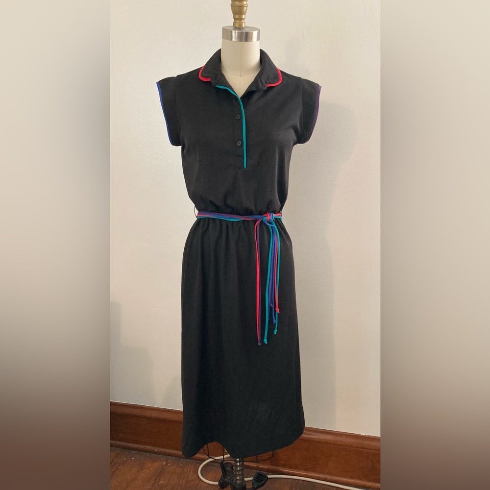 Vintage 80’s Knit Shirt Dress with Rainbow Trim
